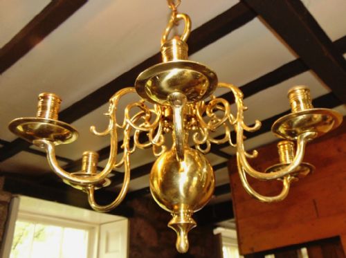 Dutch Brass 6 Branch Chandelier Circa 1830