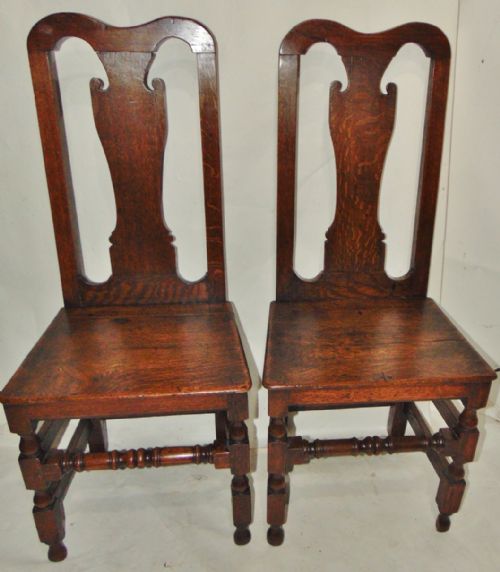 Pair Stuart Oak High Back Chairs Circa 1690