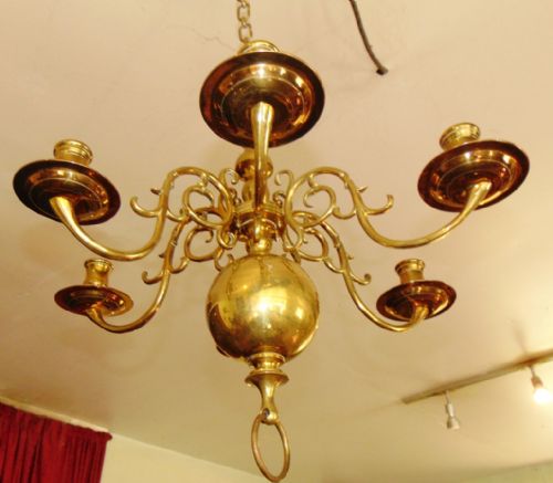 Dutch Brass Six Branch Chandelier Cica 1820