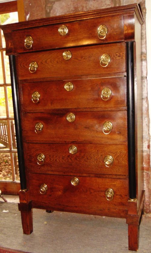 Dutch Empire Oak Tall Chest Circa 1815