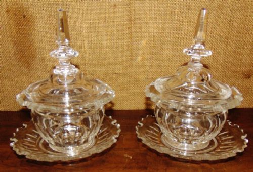 Pair Regency Cut Glass Honey Jars Circa 1820