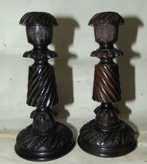 Pair Regency Carved Ebony Candlesticks Circa 1820