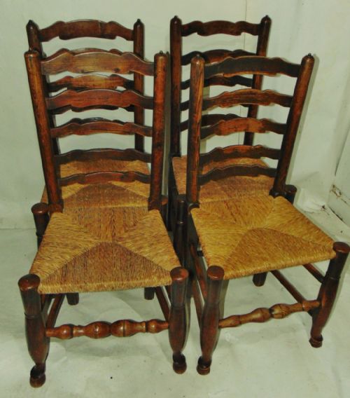 Set Four Lancashire Elm Ladder Back Chairs Circa 1800