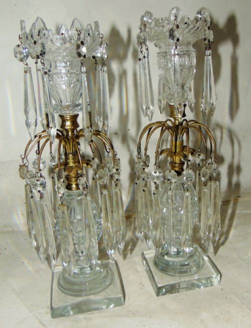 Pair Victorian Glass Lustres Circa 1860
