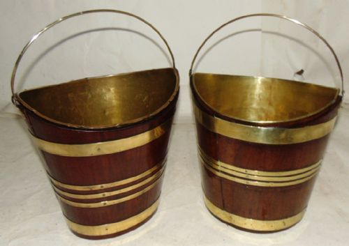Near Pair Georgian Mahogany Brass Bound Buckets Circa 1790
