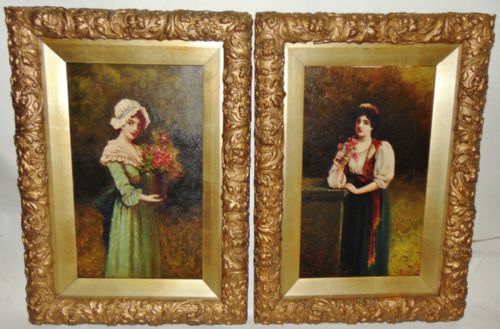 Pair Oils on Boardcanvas Lady by J.a.mccolvin Circa 1900