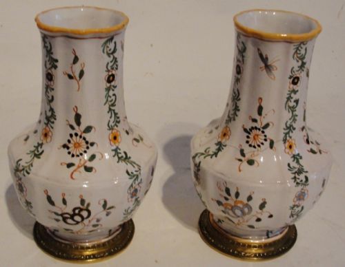 Pair French Faience Moustier Vases Circa 1780