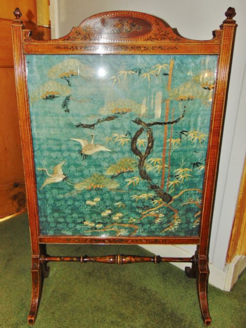 Edwardian Decorated Satinwood Firescreen Circa 1910