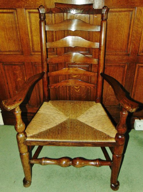 Georgian Elm Lancashire Ladder Back Elbow Circa 1800