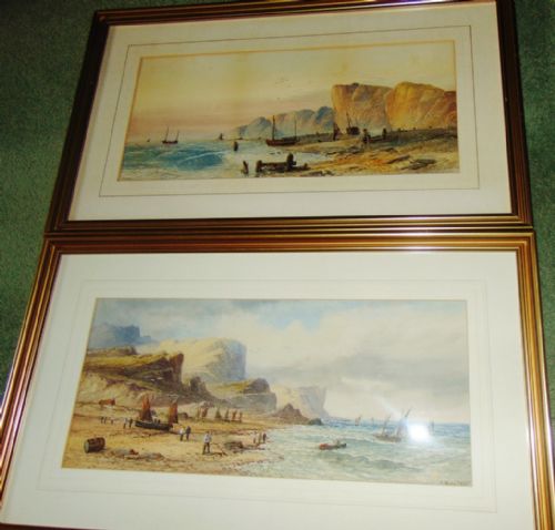 Pair Watercolours Sussex Coast by E.lewis Dated 1900