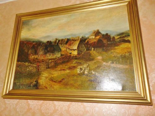 OIL ON CANVAS 'A CLACHAN NEAR DUNKELD BY STEWARTSMITH CIRCA 1870
