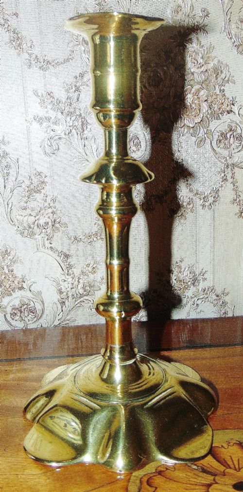 Georgian Brass Petal Based Candlestick Circa 1740