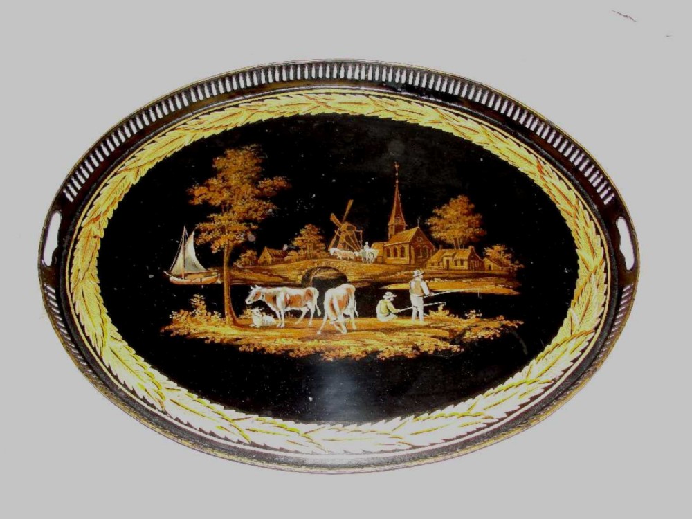 Regency decorated tole oval tray. Circa 1820