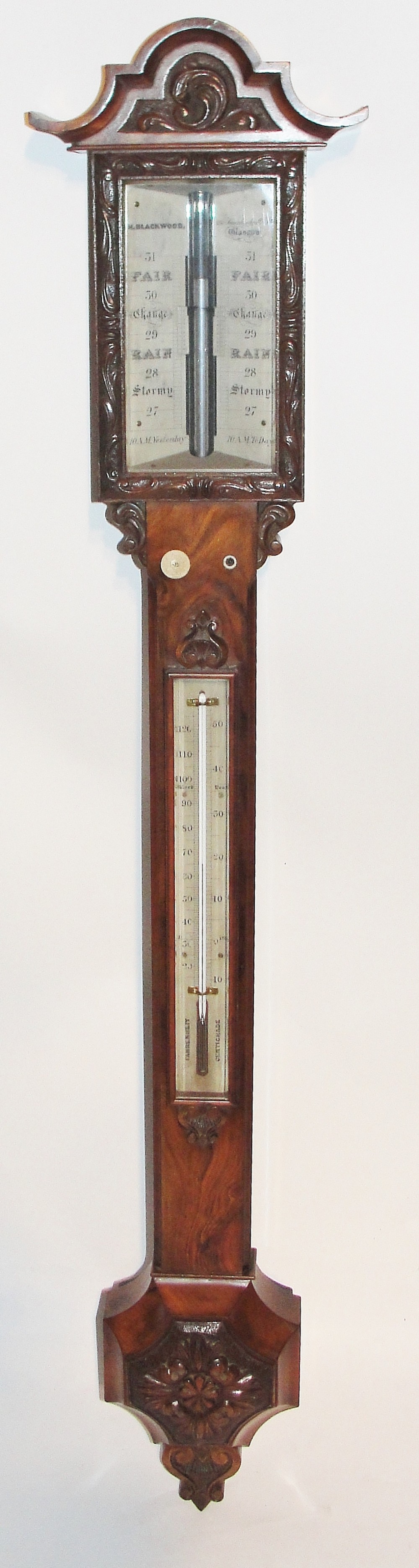 Scottish Victorian walnut stick barometer. Circa 1860