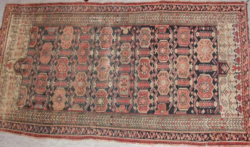 Antique Persian Kurdish Hamadan double ended prayer rug. Circa 1890