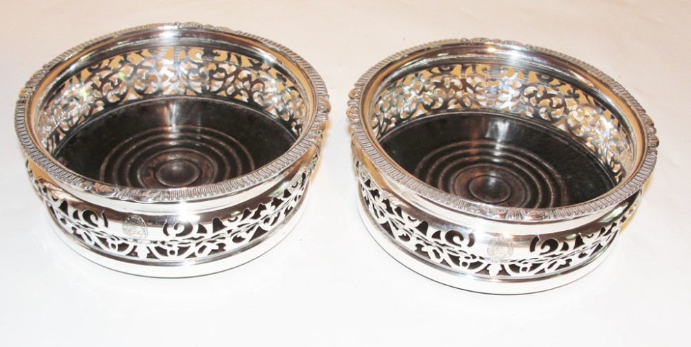 Pair Georgian silver plated wine coasters. Circa 1825