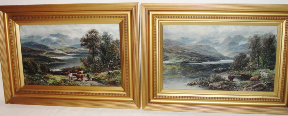 Pair oils on canvas highland scenes. Circa 1890