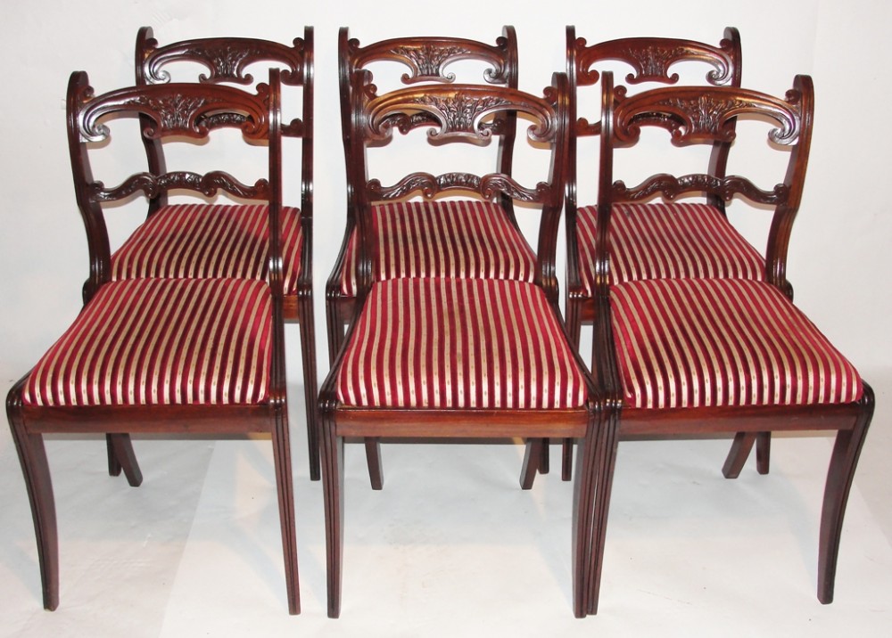 Set 6 Scottish regency mahogany dining chairs. Circa 1820
