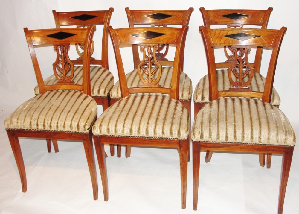 Set 6 Dutch Empire elm dining chairs.  Circa 1810