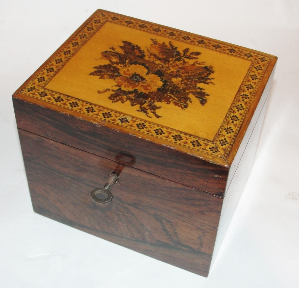 Regency rosewood Tunbridge tea caddy. Circa 1830