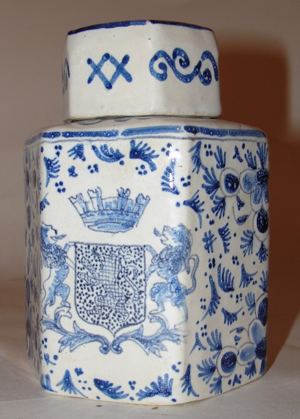 Dutch delft tea caddy. Circa 1820