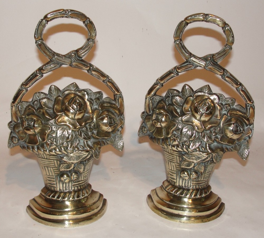 Pair Victorian brass door stops. Circa 1860