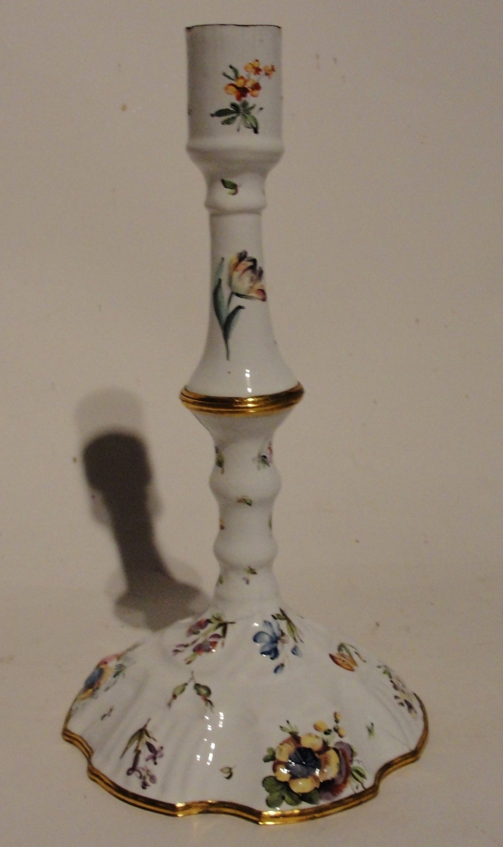 Georgian Battersea enamel candlestick. Circa 1775