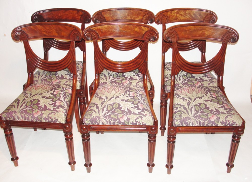 Set 6 Scottish regency mahogany dining chairs. Circa 1830