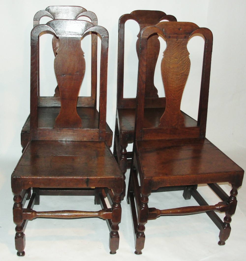 Set 4 Queen Anne oak dining chairs Circa 1710
