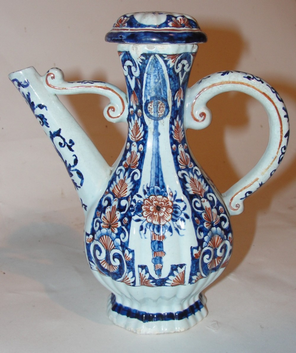 French Rouen faience lidded jug. Circa 1760