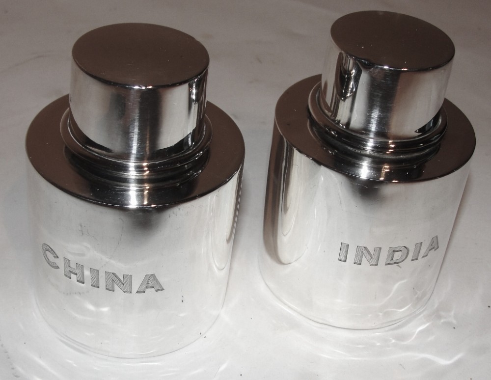 Pair Edwardian silver tea caddies. 1909