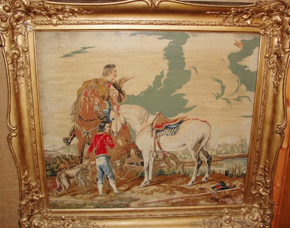 Victorian petit point needlework picture. Circa 1860