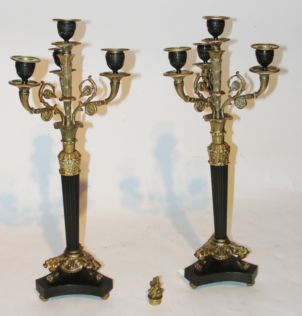 Pair Empire bronze and burnish brass candelabra. Circa 1860