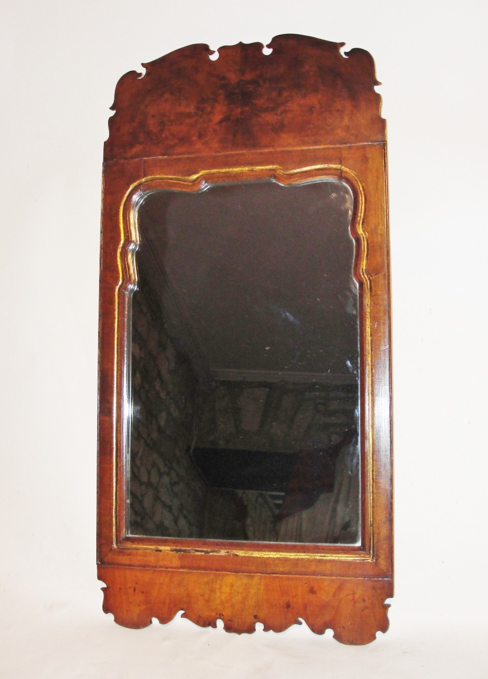 Georgian walnut wall mirror. Circa 1740