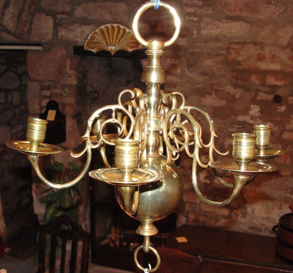 Dutch brass chandelier. Circa 1820