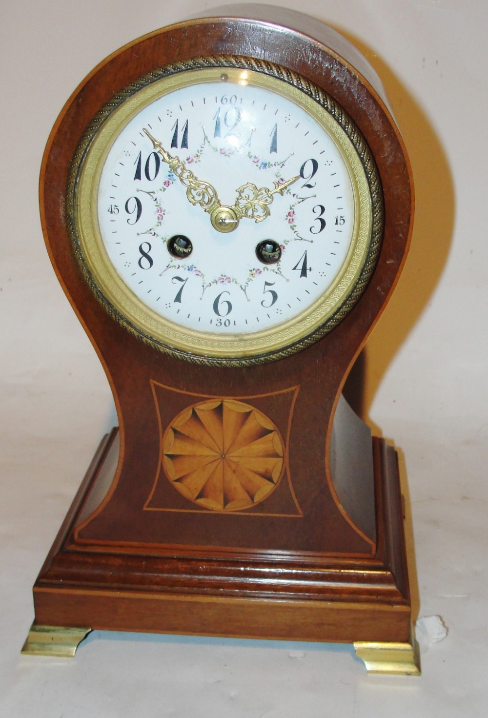 Edwardian mahogany and inlaid mantle clock. Circa 1910
