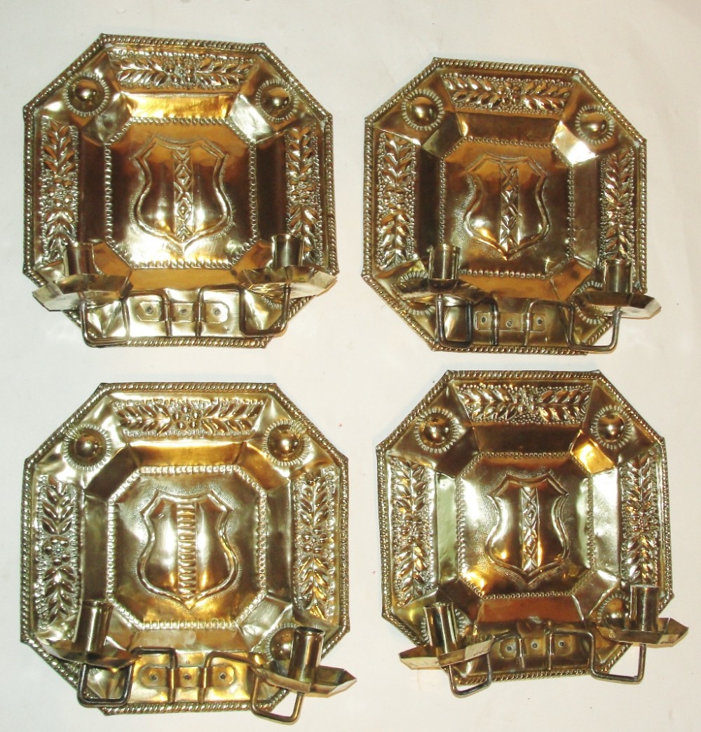 Set 4 Dutch brass wall lights. Circa 1840