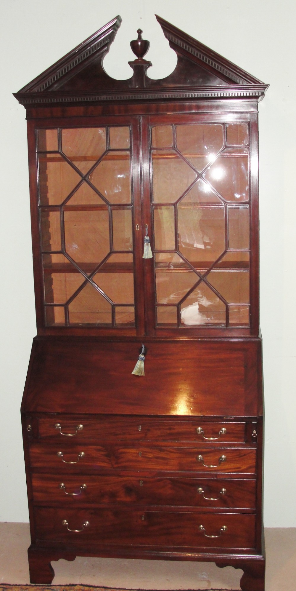 Georgian mahogany bureau bookcase. Circa 1765