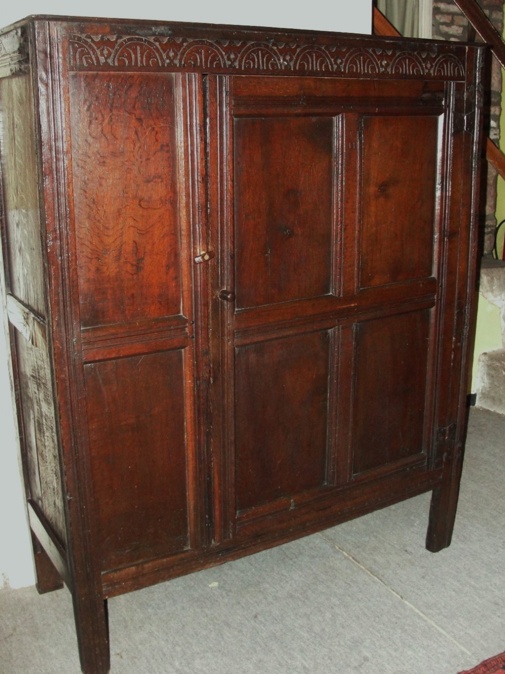 17th. century Welsh oak wardrobe or cupboard. Circa 1695