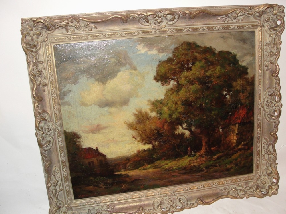 Edwardian oil 'Village near Striling' by J.C.Prowett. Circa 1910