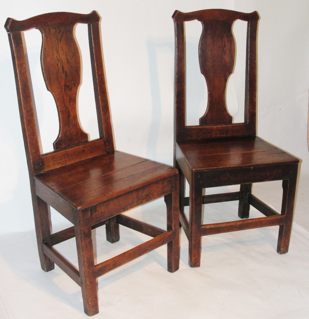 Pair Georgian oak side chairs. Circa 1765