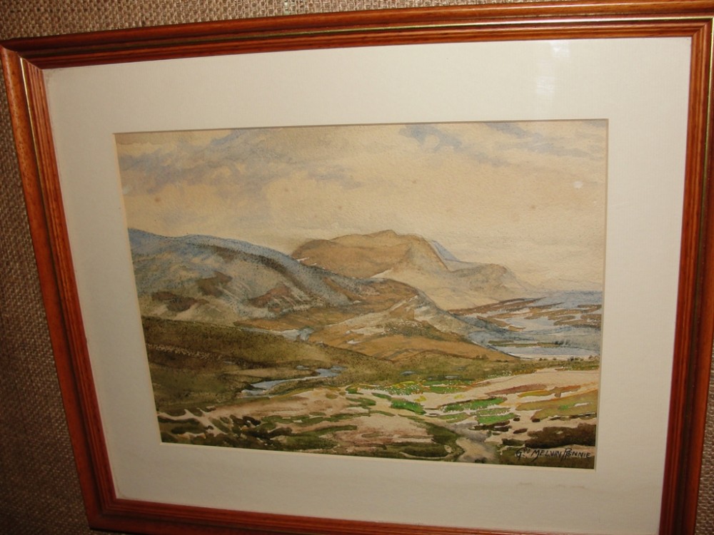 Watercolour 'Hills near Braemar by George Melvin Rennie. Circa 1935