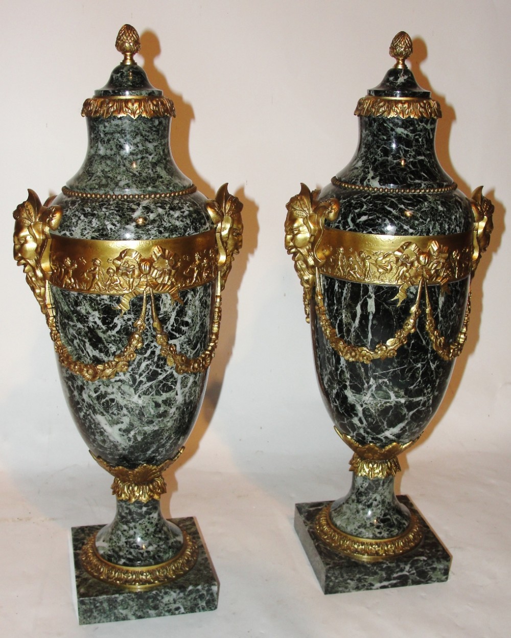 Large pair Victorian marble & ormolu cassoulets. Circa 1880