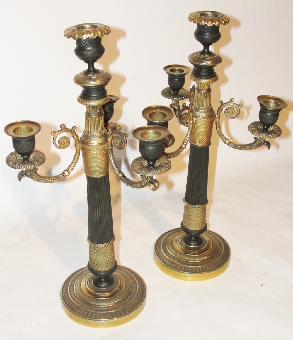 Pair Charles X ormolu & bronze candelabra. Circa 1830
