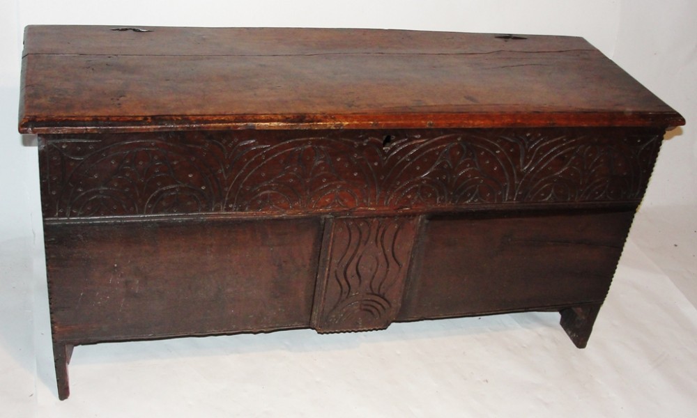 17th. century carved oak coffer. Circa 1660