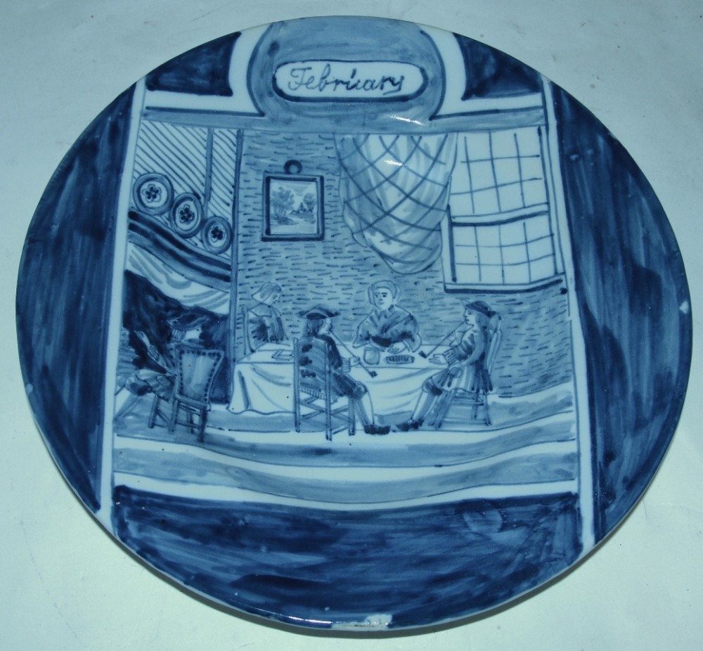 Dutch delft Calendar plate - February. Circa 1790