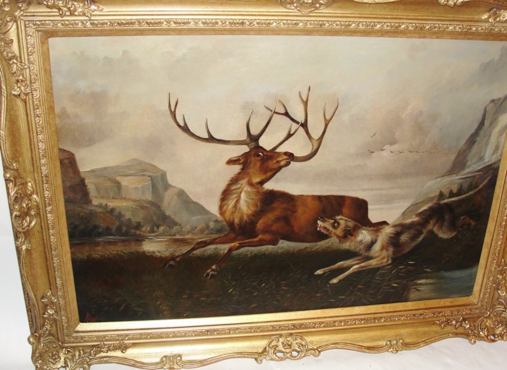 Victorian oil painting of stag. Dated 1880