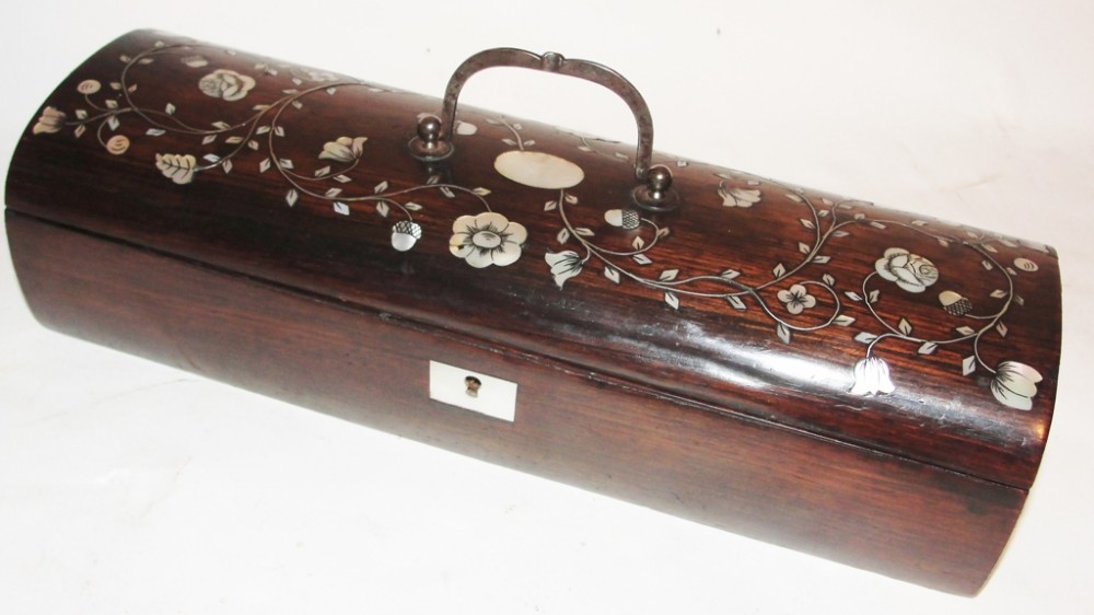 Regency rosewood and mother of pearl inlaid glove box. Circa 1830