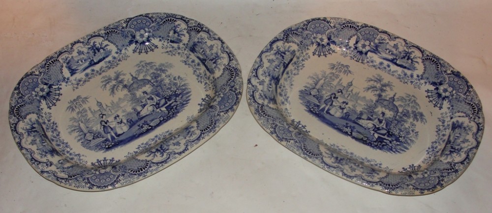 Pair Victorian blue and white ashets. Circa 1840