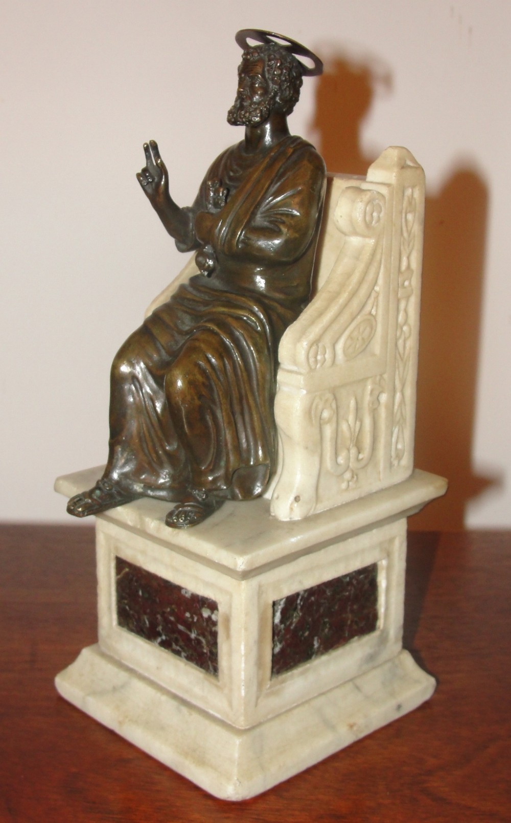 Grand tour bronze & marble sculpture St. Peter. Circa 1820